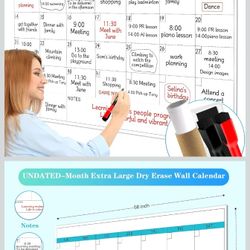 Dry Erase Calendar for Wall - 38" x 58" Extra Large White Board Calendar, One Month Undated Blank Daily Planner, Reusable Laminated 30-Day Task Organi