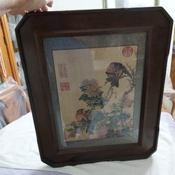 Oriental bird picture behind glass. With beautiful frame.