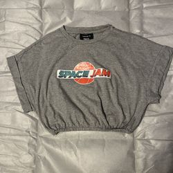 Gray Space Jam Cropped Tee