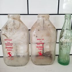 Three Vintage Collectible Glass Bottles. Safeway And Coca Cola 