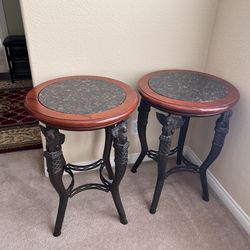 Design Toscano  Marble-Topped Hardwood Side Table