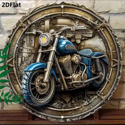 Iron Soul Rider — Vintage Blue Cruiser Industrial Round Aluminum Wall Plaque