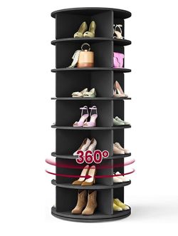 7-Tier Rotating Shoe Rack Tower, Free Standing 360 Degree Spinning Shoe Organizer, Lazy Susan Display Storage Rack, for Corners, Closets, Small Spaces