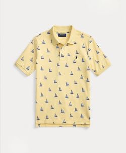 Polo Ralph Lauren Sailboat-Print Cotton Mesh Polo Shirt On The Sail Yellow XL ( 18-20 )