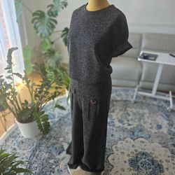 ZARA Knit Co-Ord Set (#0120) Top & Wide-Leg Pants | Size S