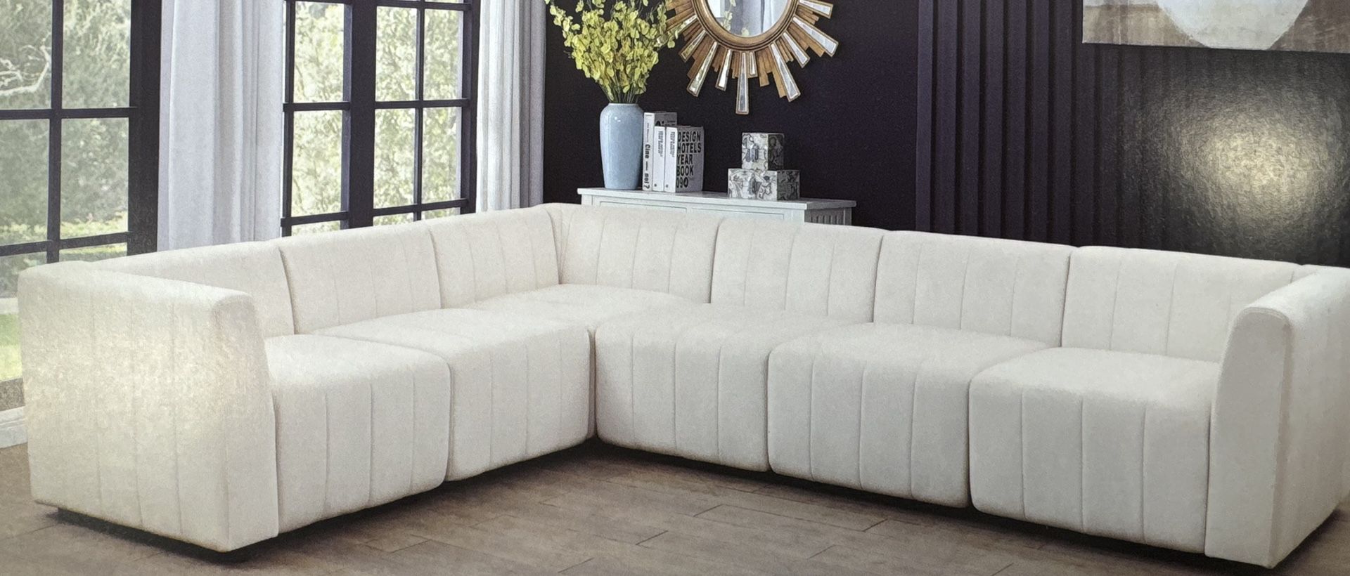 White Microfiber Wrap Around Sectional Couch