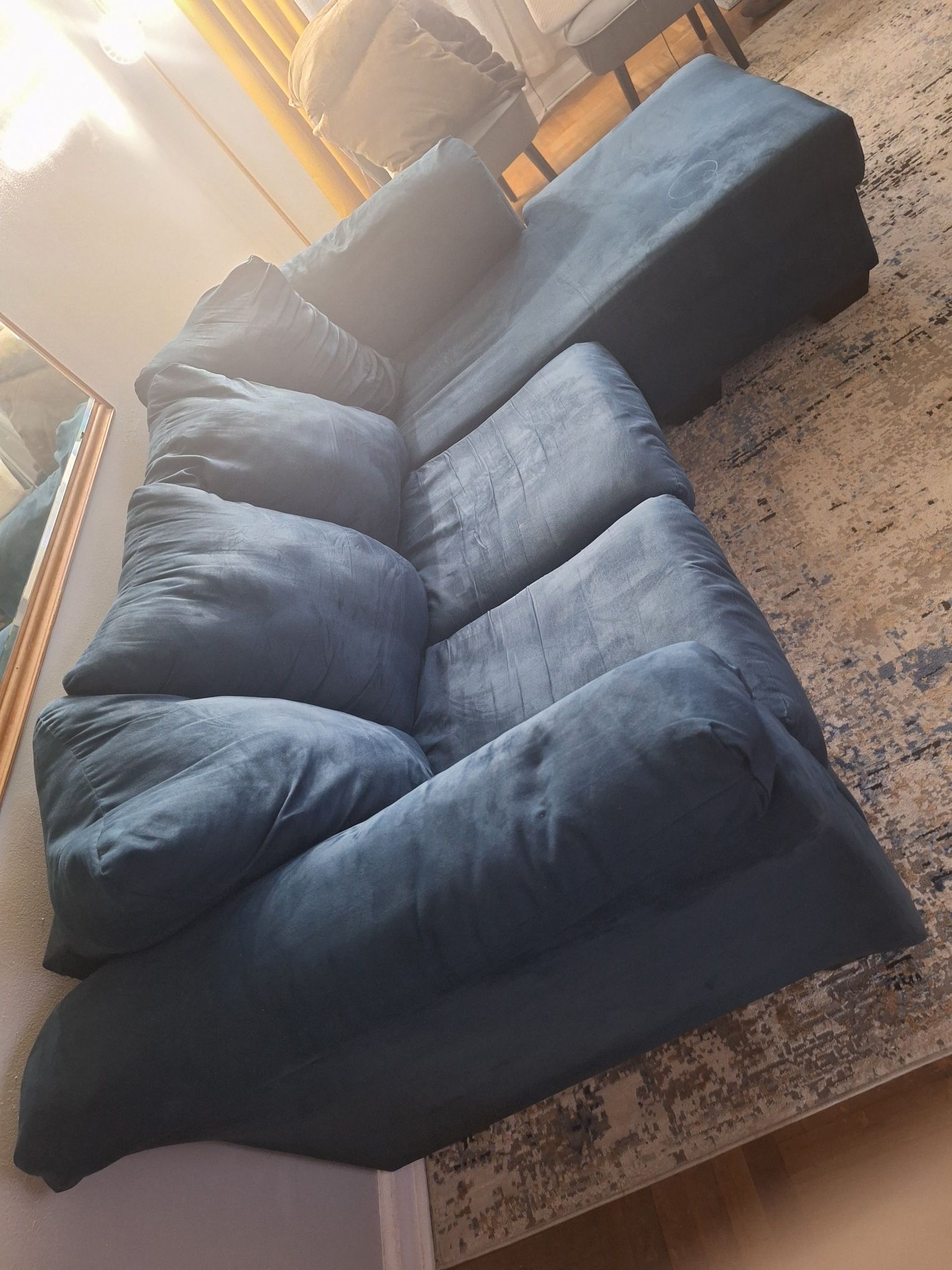 Ashley Darcy Plush Sectional Sofa Couch with Convertible Chaise, Dark Blue