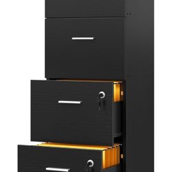 DWVO 4-Drawer File Cabinet with Lock, Filing Cabinet for Letter A4-Sized Files, Easy to Assemble, Black