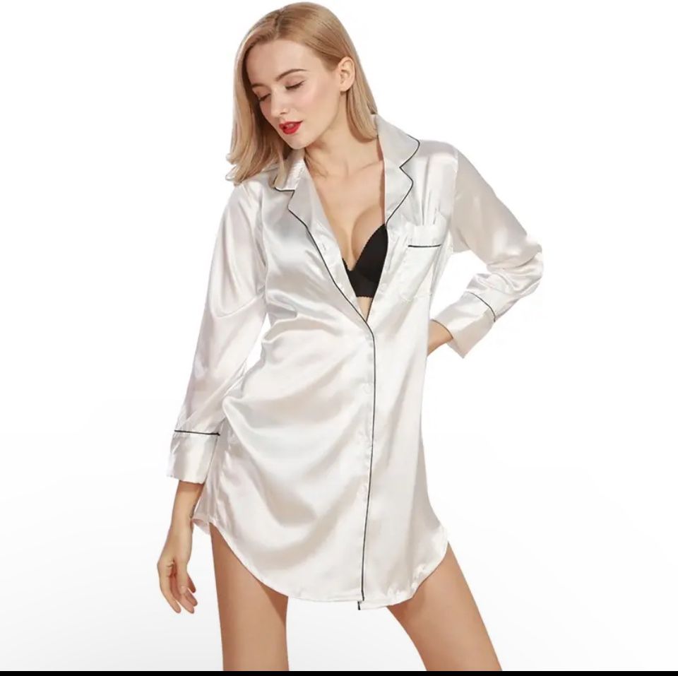 Nightdress Women's V-Neck Simple Solid Color Pajamas Short Button Skirt Casual Nightgown Sleepwear