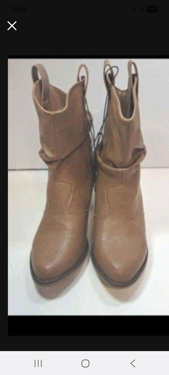  Women's Modern Western Cowboy Distressed Boot W/Pull-Up Tab-Sz 11