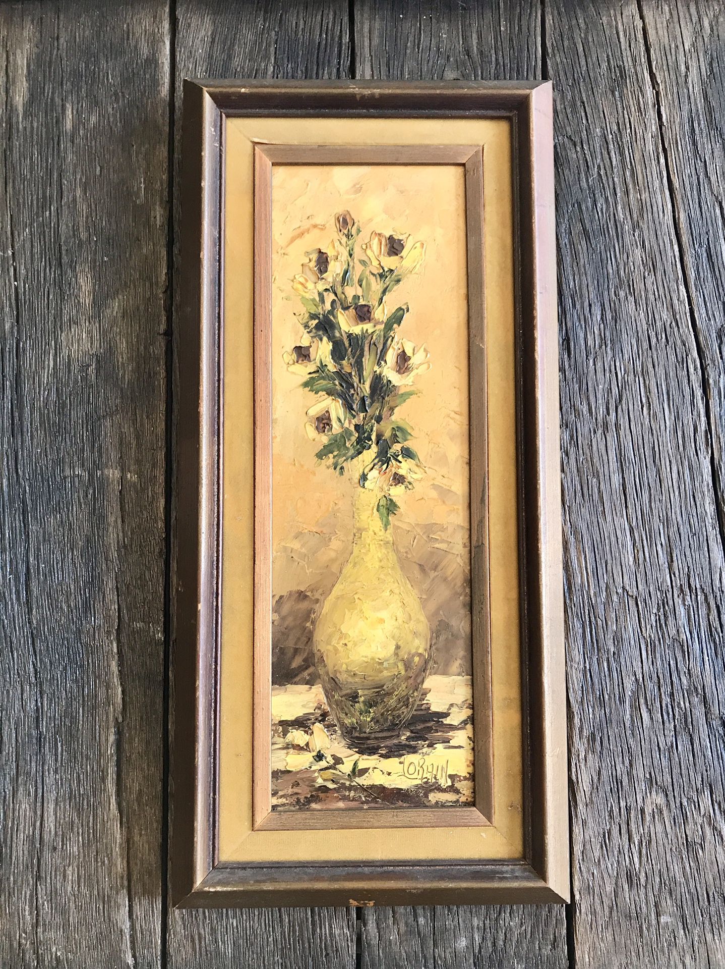 Mid Century Flower Painting - Original Vintage Framed Painting Of Flowers