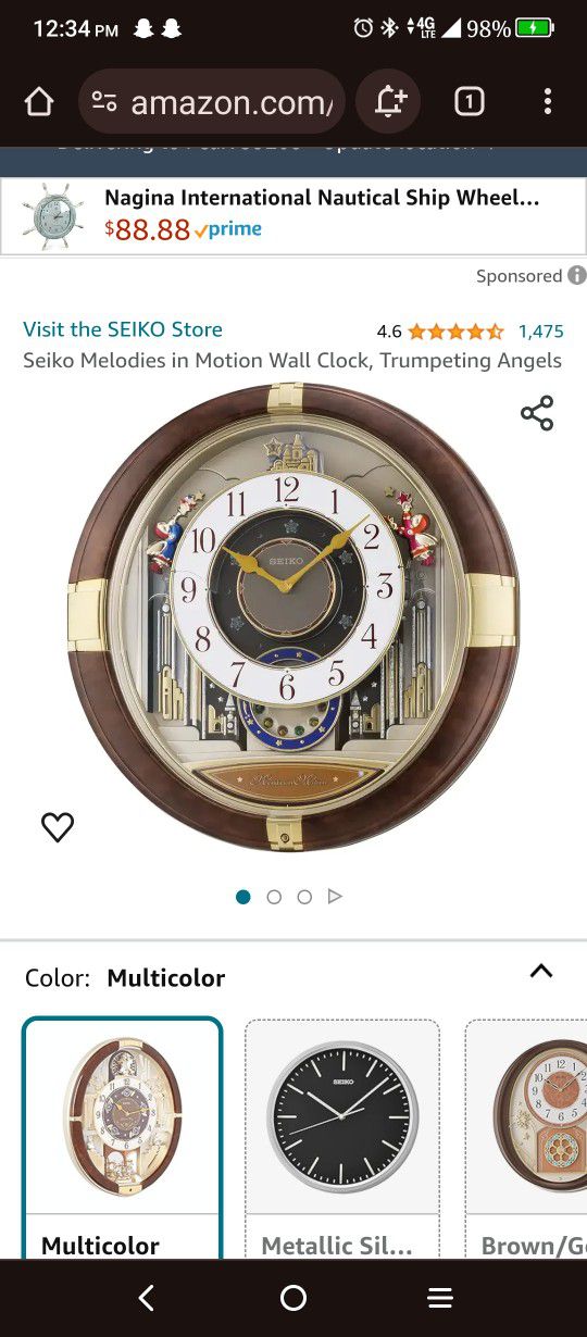 Seiko Wall Clock With Trumpeting Angels