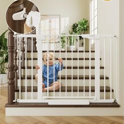 Baby Gate for Stairs Doorway White Walk Through Safety Gate 29.7-46 Inch
