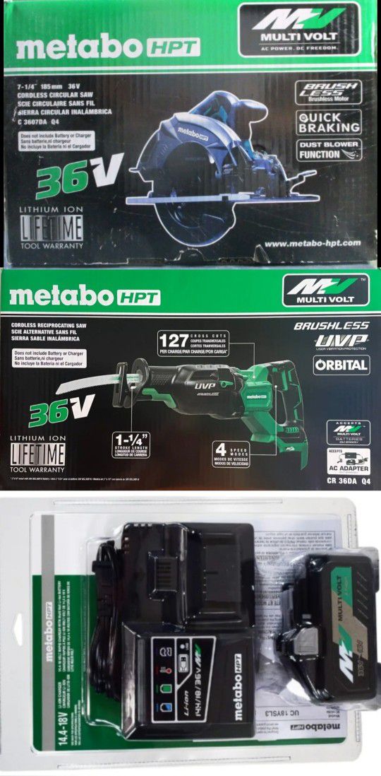 Metabo Hpt 36v Circular, Reciprocating Saws, Battery and Charger $260 Firm Pickup Only