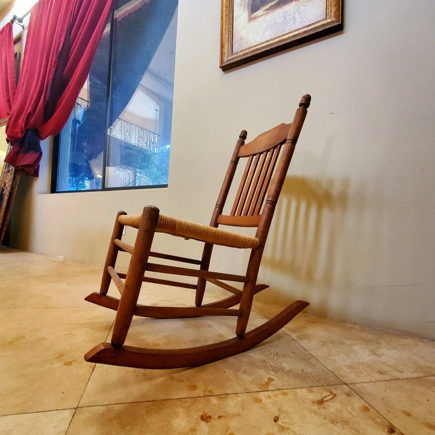 Antique Rocking Chair With Wicker Seat