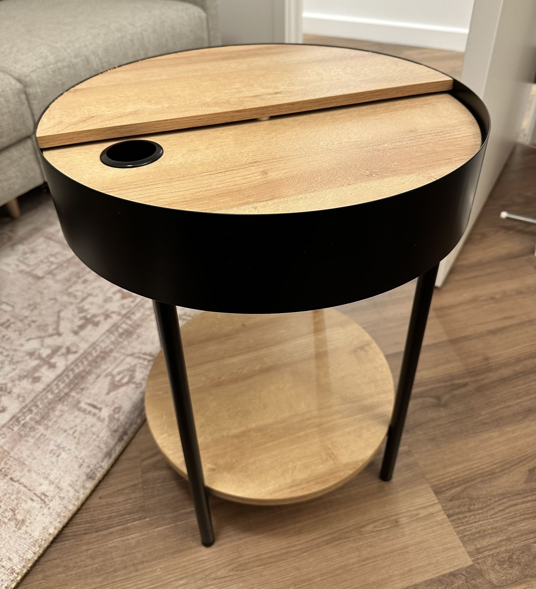 Wood Nightstand or Side Table with black legs