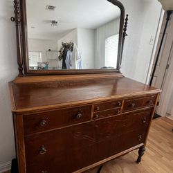 Antique Wood Dresser With Vanity