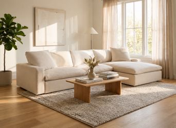 Living Spaces Neutral Sectional + Ottoman