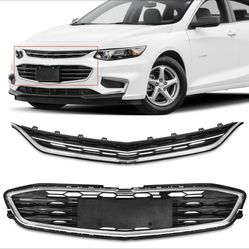 Front Bumper Upper & Lower Honeycomb Mesh Grille Grill For Chevy Malibu 2016-18