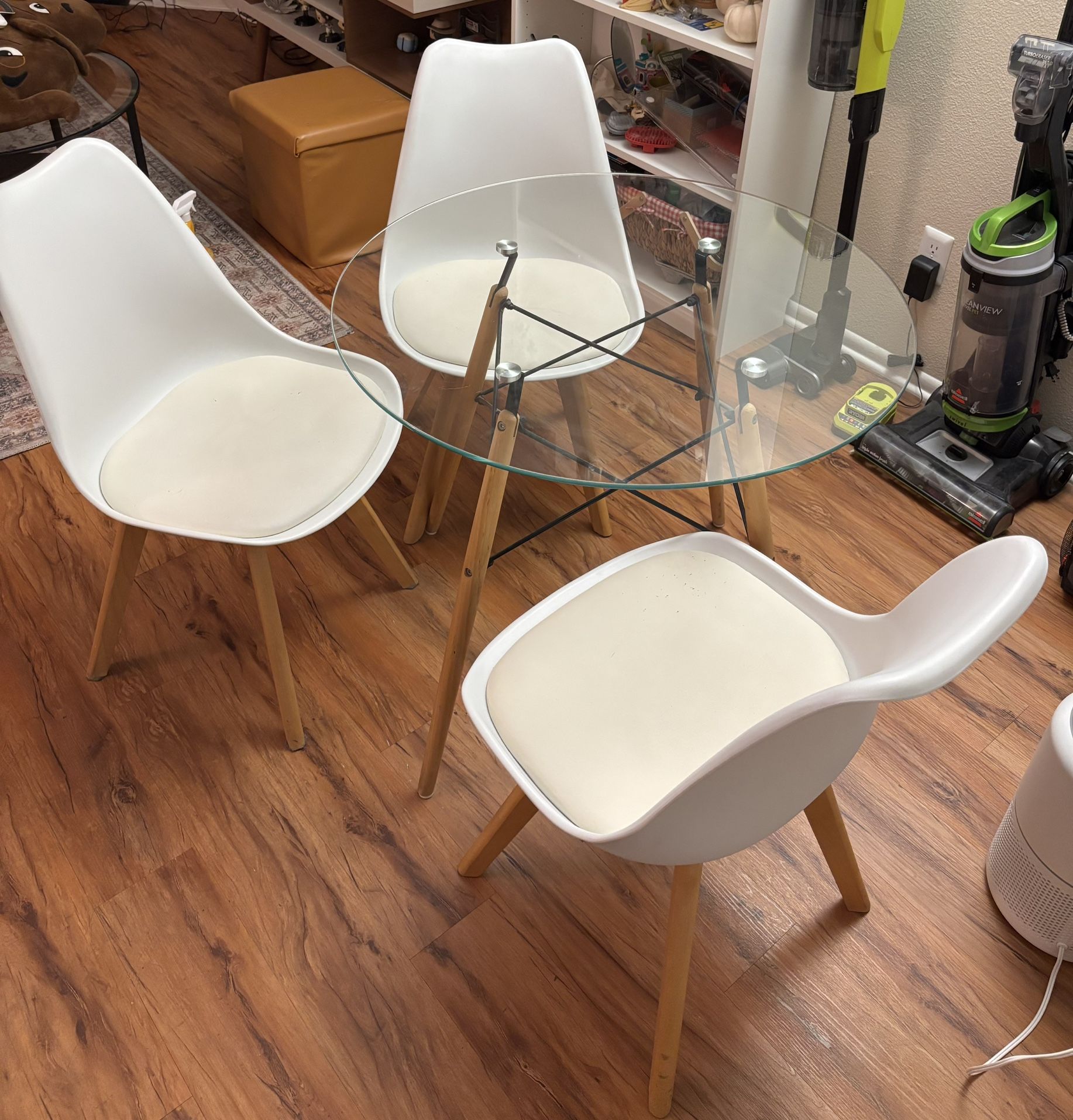 Glass Top Dining Table With Three Chairs