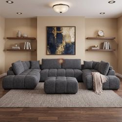Oversized Lounge Style U-Shape Modular Double Chaise Sectional Sofa Couch with Ottoman