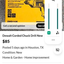 DeWalt Chuck Size Drill   (10mm) No Cord