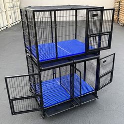 (Brand New) $370 (Set of 2) Stackable Dog Cage 41x31x65” Heavy Duty Kennel w/ Plastic Tray 