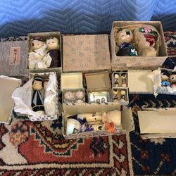 Vintage Japanese Hand Painted Wood Kokeshi Dolls