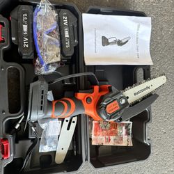 21V Mini Electric Chainsaw Cordless Power Chain Saw Tool Handheld Wood Cutter 