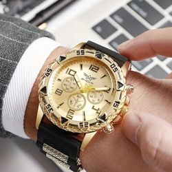 Zhowe Men's Trendy Quartz Watch: Blue Light Blocking, Silicon Band, Large Dial,