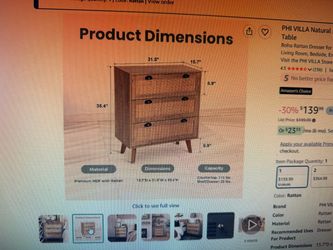 PHI VILLA Boho Rattan 3-Drawer Dresser