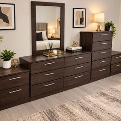 Dresser With Mirror, Chest And Two Nightstands 🌌 Comoda Con Espejo, Gavetero Y Dos Mesitas De Noche 🌌