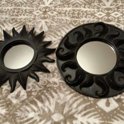 VINTAGE Mid-Century 1(contact info removed)’ Round & Sunburst Dark Brown/ Black Resin Mirrors