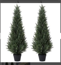 Laiwot 4FT Artificial Cedar Topiary Trees for Outdoors Potted Fake Cypress Trees Faux Evergreen Plants for Home Porch Decor Set of 2 Retail $90