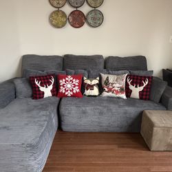 Boneless Gray Corduroy Left Chaise Couch 