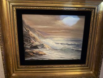 Framed Coastal Seascape Oil Painting