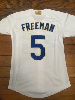 White gold Los Angeles dodgers Freddy freeman championship jersey
