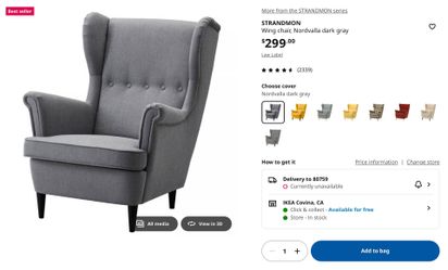 IKEA Armchair  - Beautiful,  Like-New  STRANDMON
