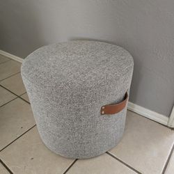 New Honeybloom Rica Textured Pouf with Faux Leather Handles, Grey 