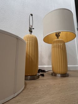 Two Ashley Home Furniture, Yellow Lamps, (about 30 In.)