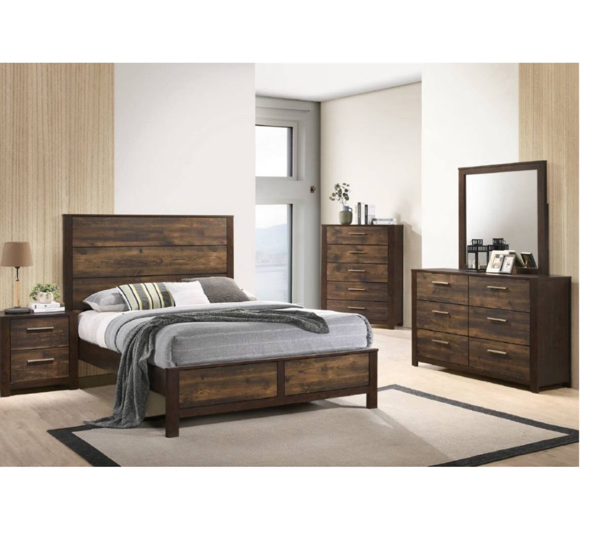 4- Pc Bedroom set Dresser,Mirror Nightstand (1) Queen size bed frame Not including Mattress and Box Sp