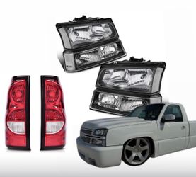 New Clear Black Headlights and Stock Taillights for Chevy Silverado 2003 to 2006