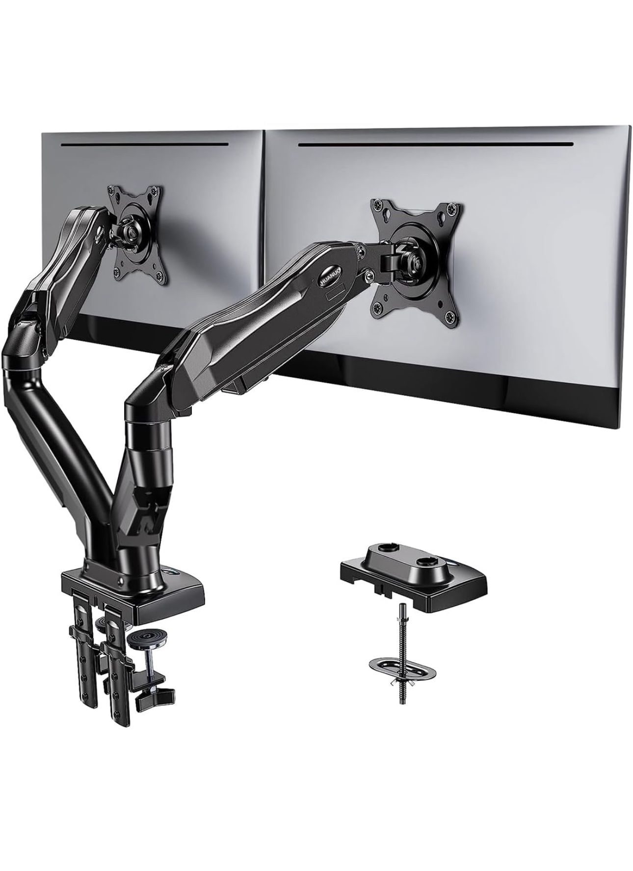 🔥Brand new🔥 Dual Monitor Stand - Full Adjustable Monitor Desk Mount Swivel Vesa Bracket with C Clamp, Grommet Mounting Base for 13 to 32 Inch Comput