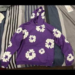 Purple and white denim tears hoodie 