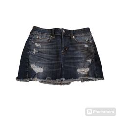 American Eagle Outfitters Super Super Stitch X Women Size 4 distress dark wash Blue denim skirt