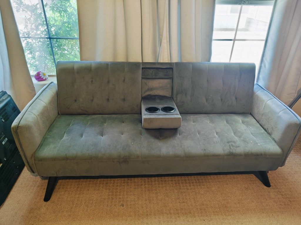 Gray Mid Century Modern Futon Couch