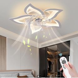 Low Profile Ceiling Fan with Lights,110v Modern Dimmable Flower Shape, Remote Control/app Control,Timing 6 Gear Speeds Fan Ceiling Lamp.