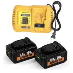 Pack of 2 6.0 Ah Lithium Ion Batteries Replacement for 20V Max Dewalt Battery with Station
