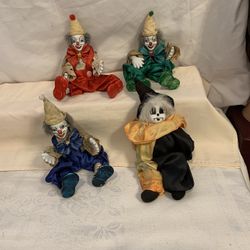 Vintage 4 Porcelain Clown Figurines 