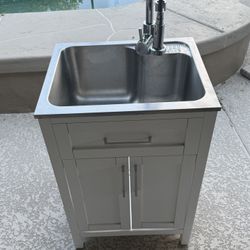 Utility Sink With Integrated Cabinet 
